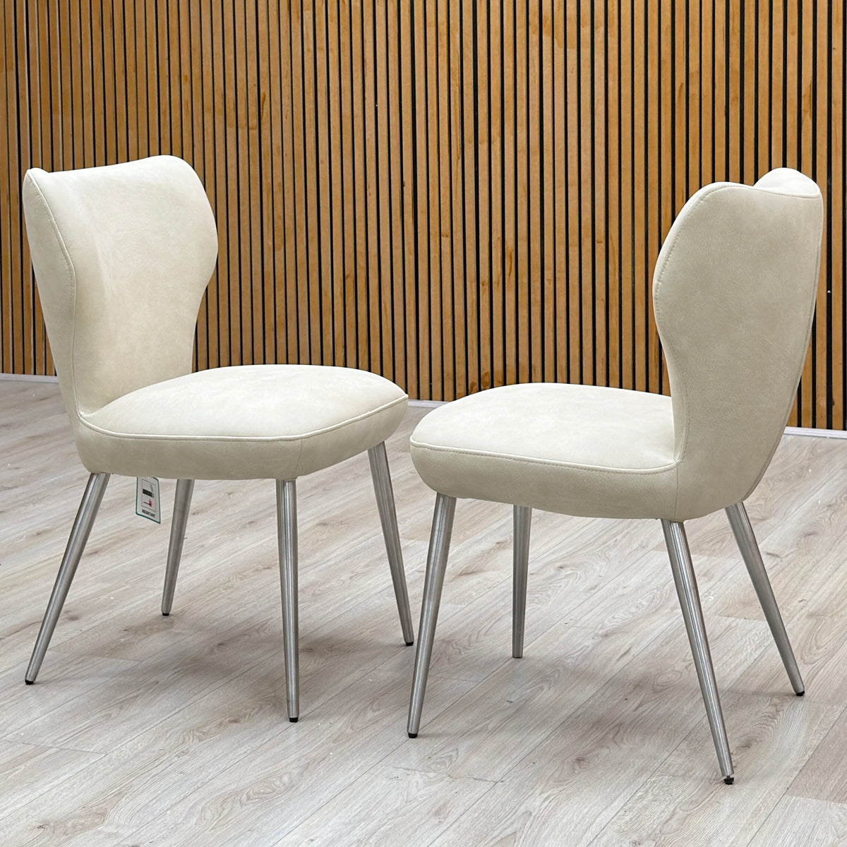 ‘Elegante’ Ivory White Faux Leather Pair of Dining Chairs