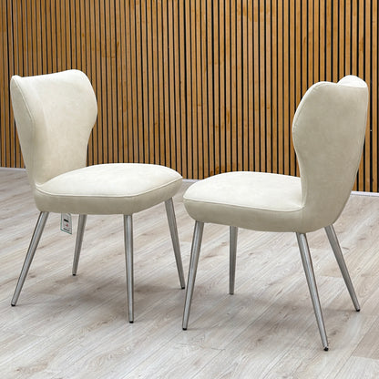 ‘Elegante’ Ivory White Faux Leather Pair of Dining Chairs