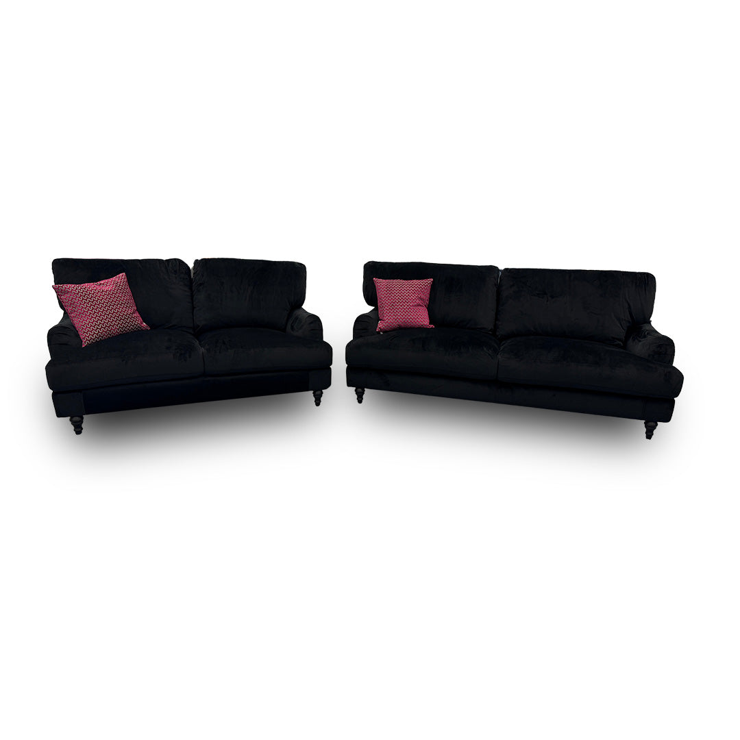 ‘Bella' Black Velvet 3 + 2 Seater Sofa Set