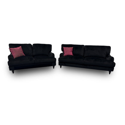 ‘Bella' Black Velvet 3 + 2 Seater Sofa Set