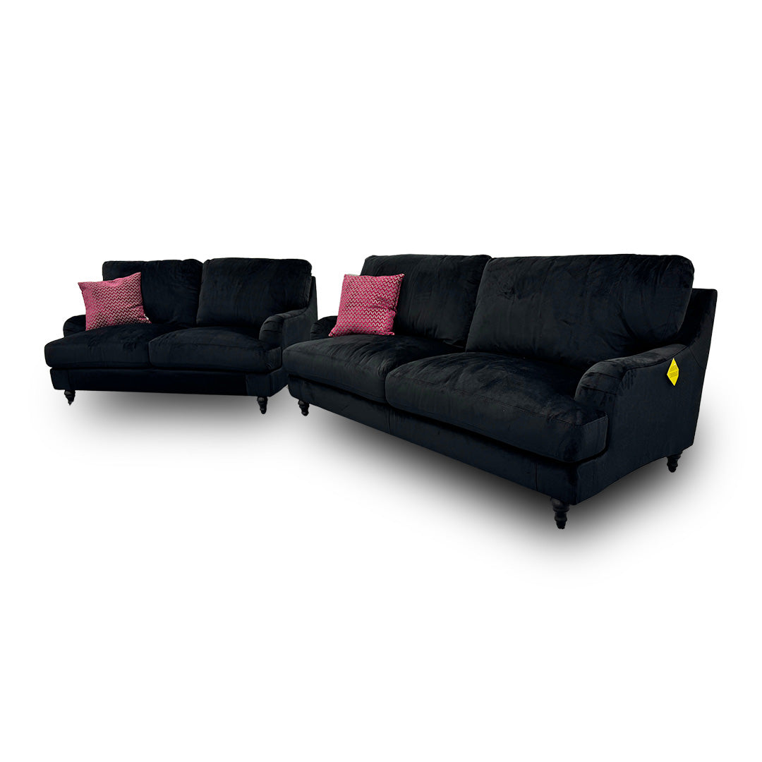 ‘Bella' Black Velvet 3 + 2 Seater Sofa Set