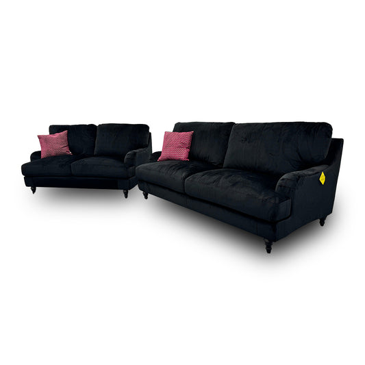 ‘Bella' Black Velvet 3 + 2 Seater Sofa Set