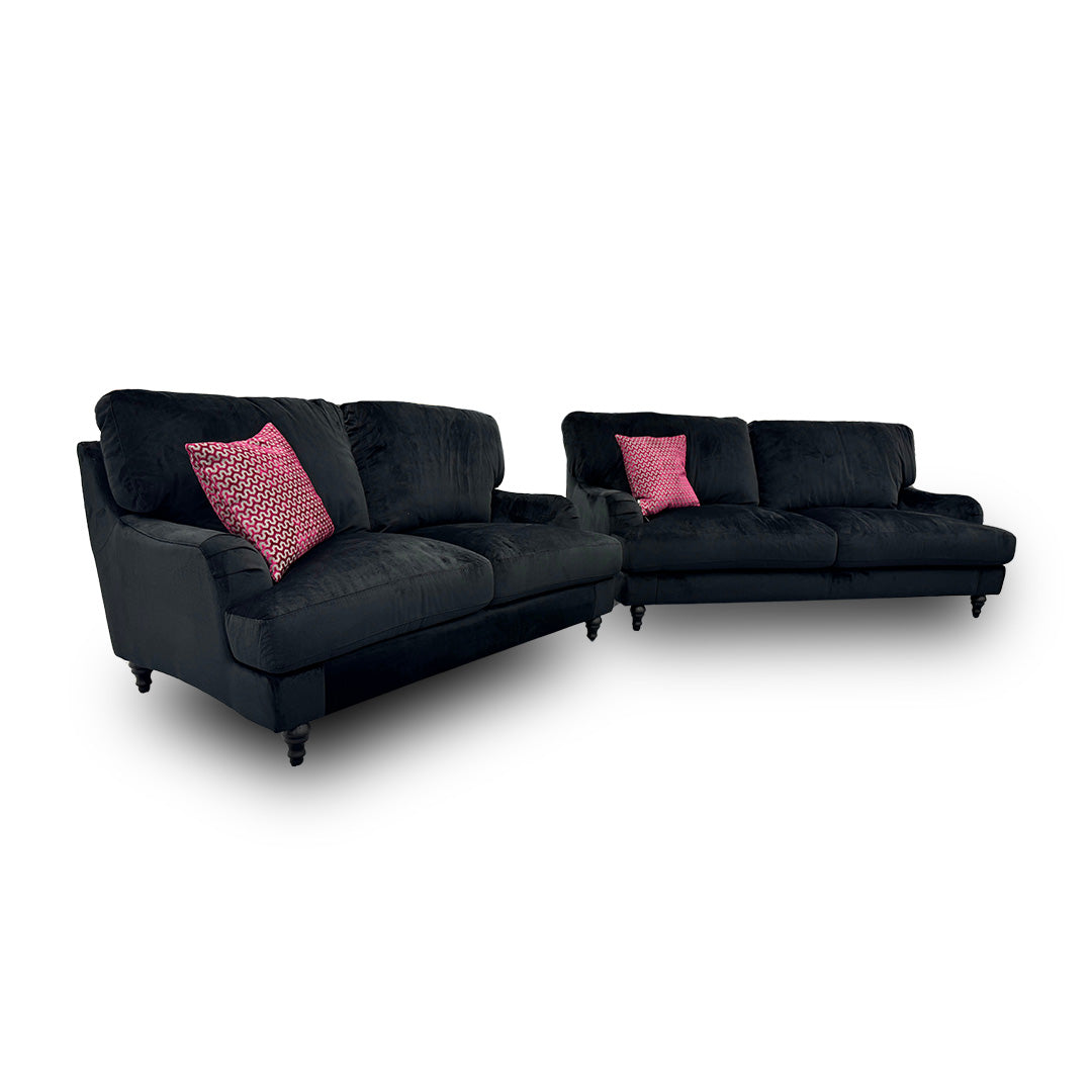 ‘Bella' Black Velvet 3 + 2 Seater Sofa Set