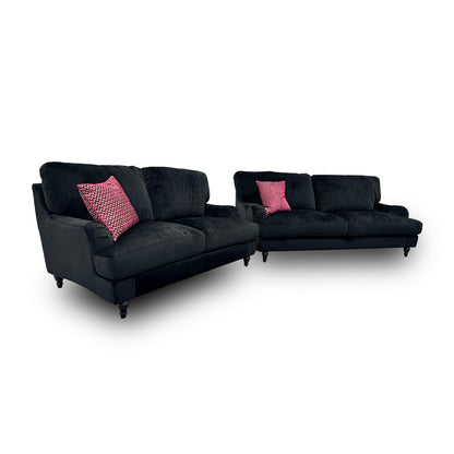 ‘Bella' Black Velvet 3 + 2 Seater Sofa Set