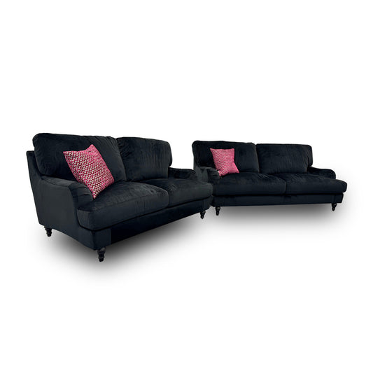 ‘Bella' Black Velvet 3 + 2 Seater Sofa Set