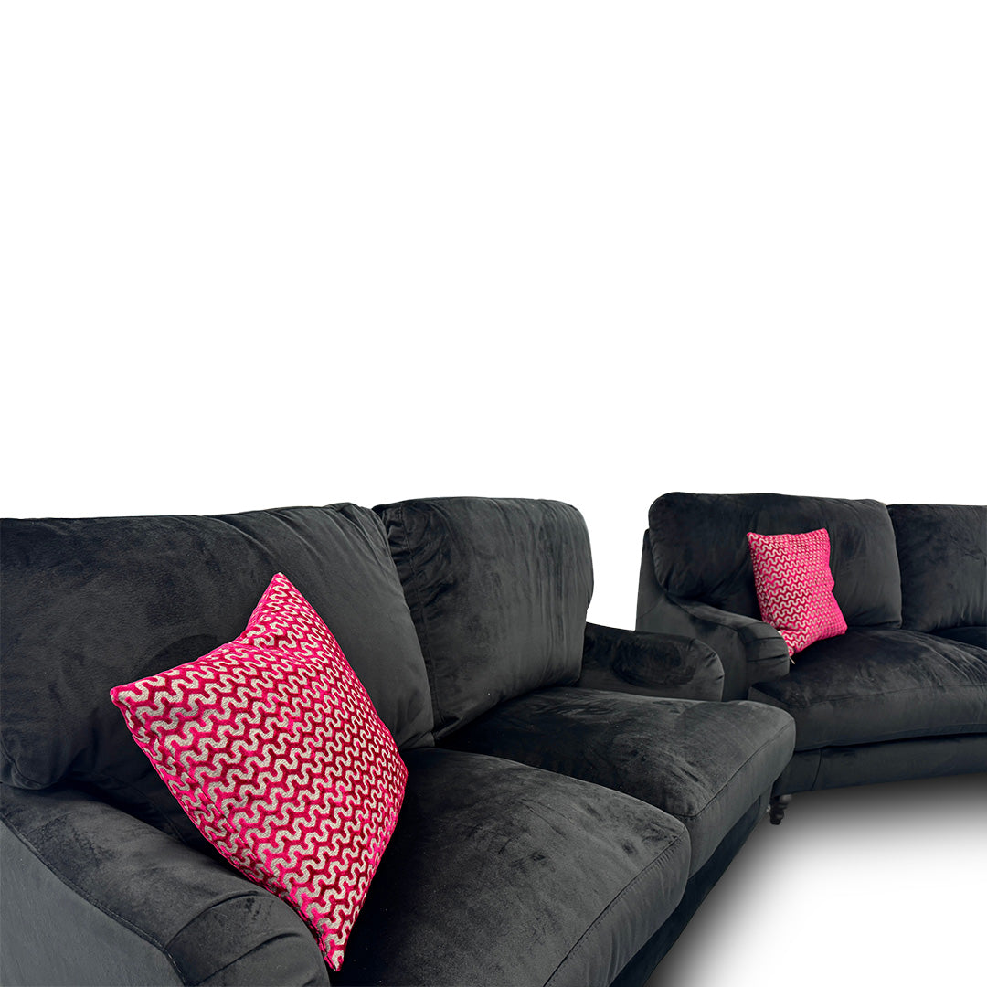 ‘Bella' Black Velvet 3 + 2 Seater Sofa Set
