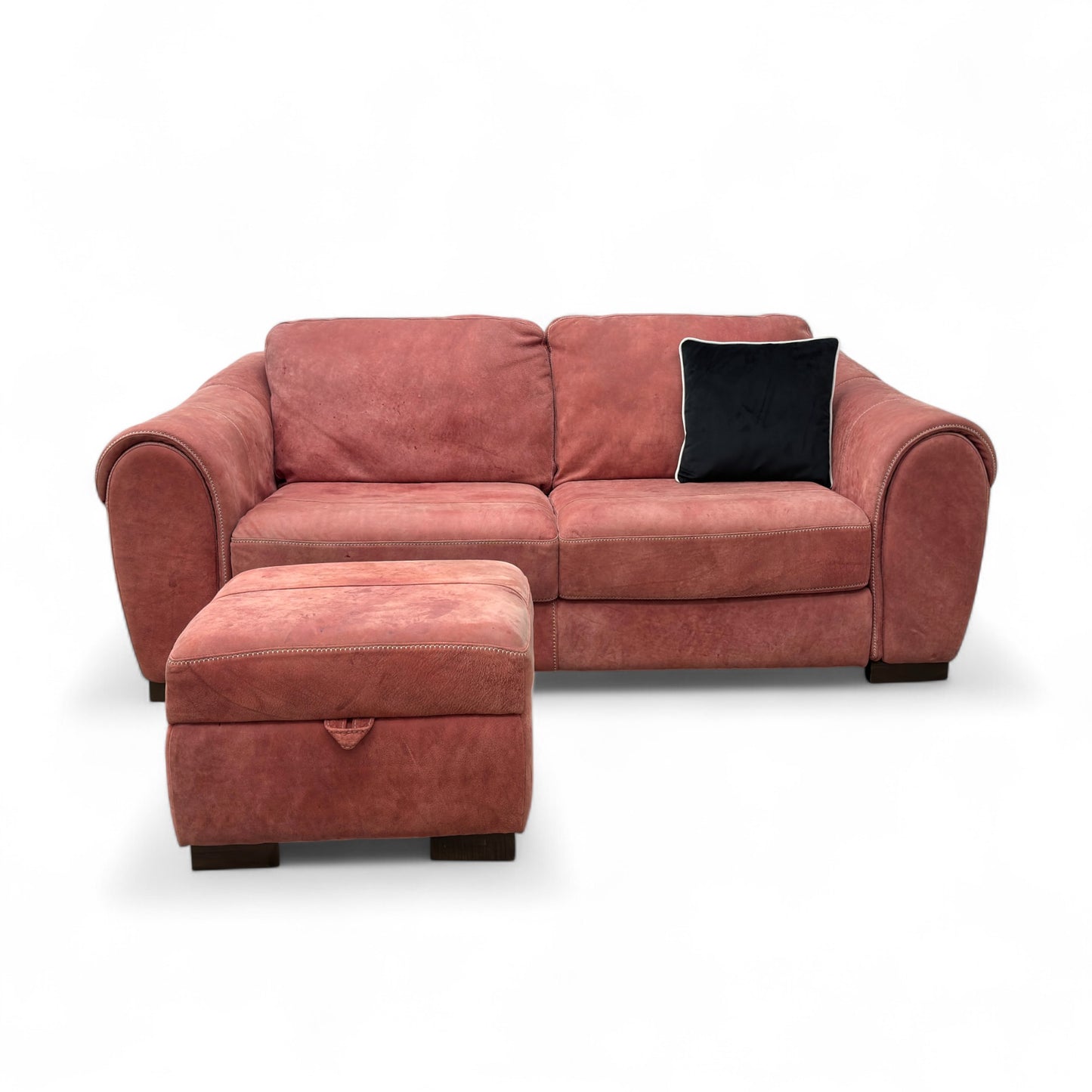 ‘Galleria’ Salmon Pink Leather 3 Seater Sofa + Small Storage Footstool