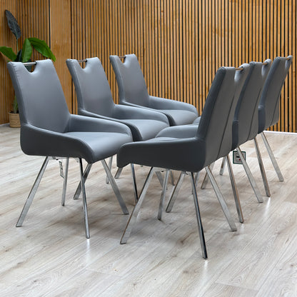 'Nadal' Grey Faux Leather Set of 6 Swivel Dining Chairs