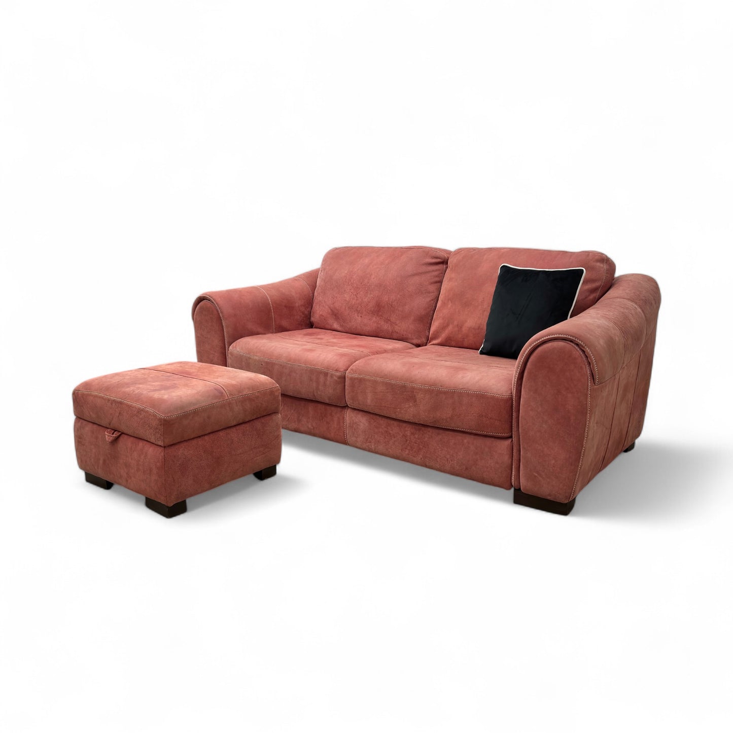 ‘Galleria’ Salmon Pink Leather 3 Seater Sofa + Small Storage Footstool