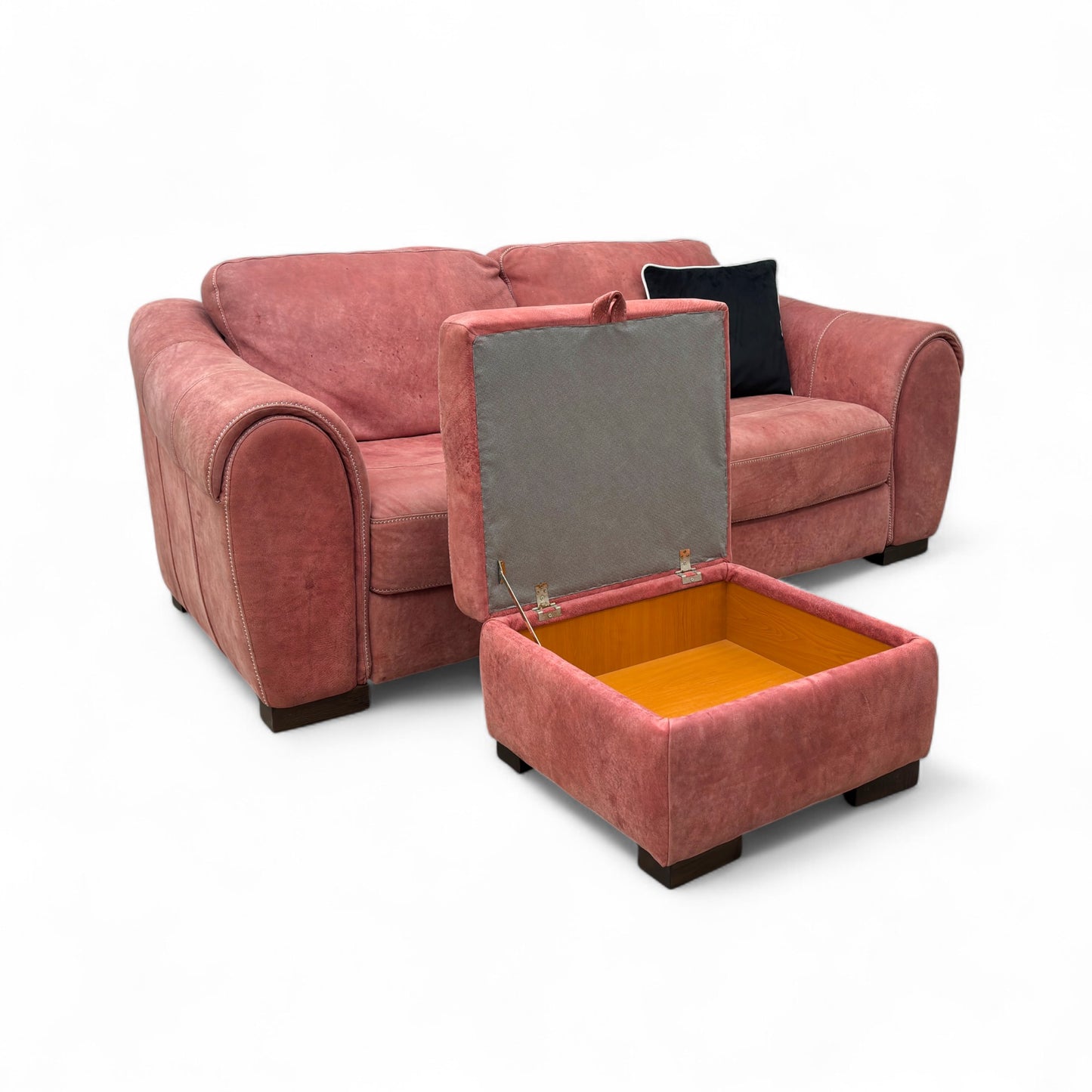‘Galleria’ Salmon Pink Leather 3 Seater Sofa + Small Storage Footstool