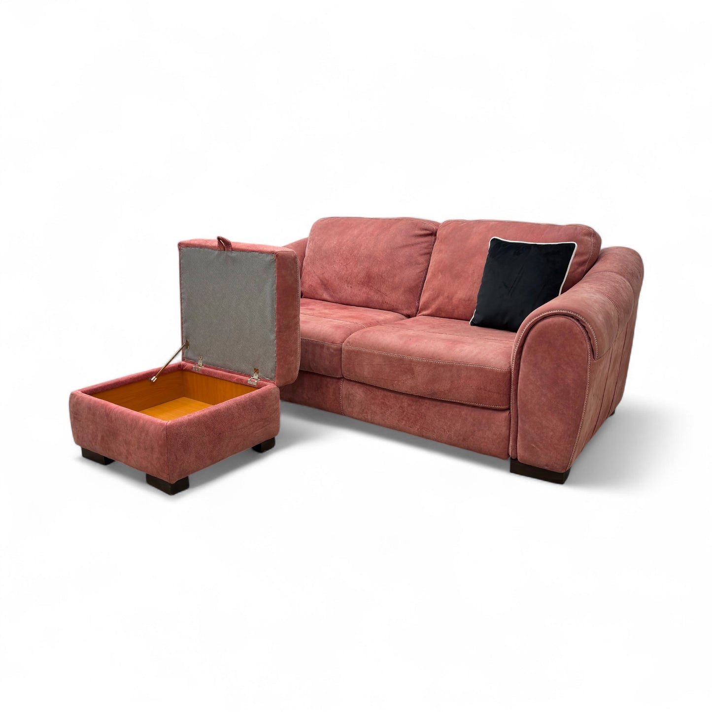 ‘Galleria’ Salmon Pink Leather 3 Seater Sofa + Small Storage Footstool