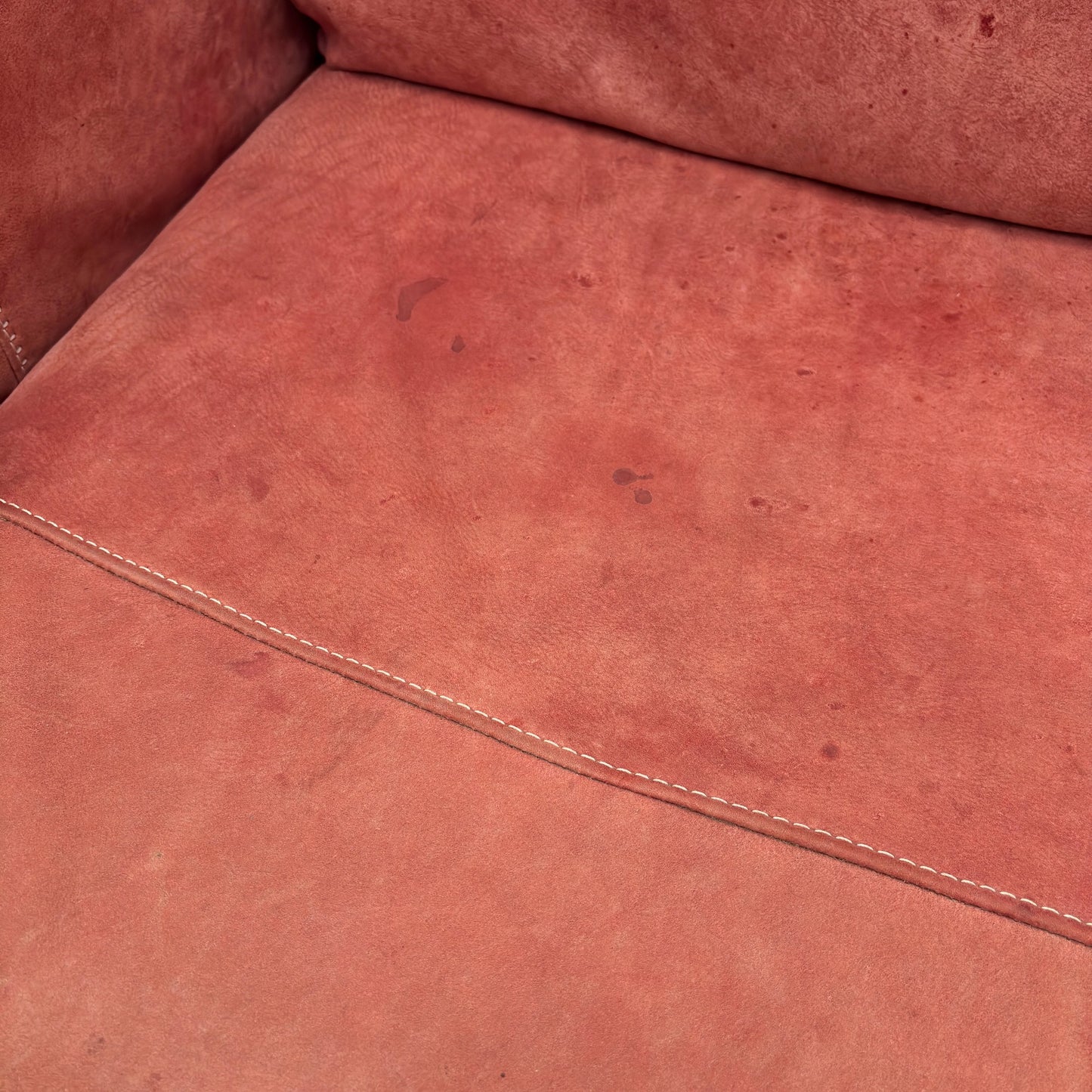 ‘Galleria’ Salmon Pink Leather 3 Seater Sofa + Small Storage Footstool