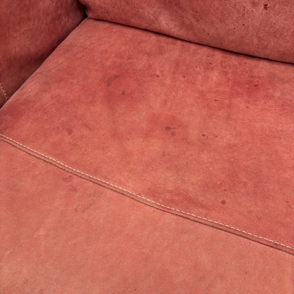 ‘Galleria’ Salmon Pink Leather 3 Seater Sofa + Small Storage Footstool
