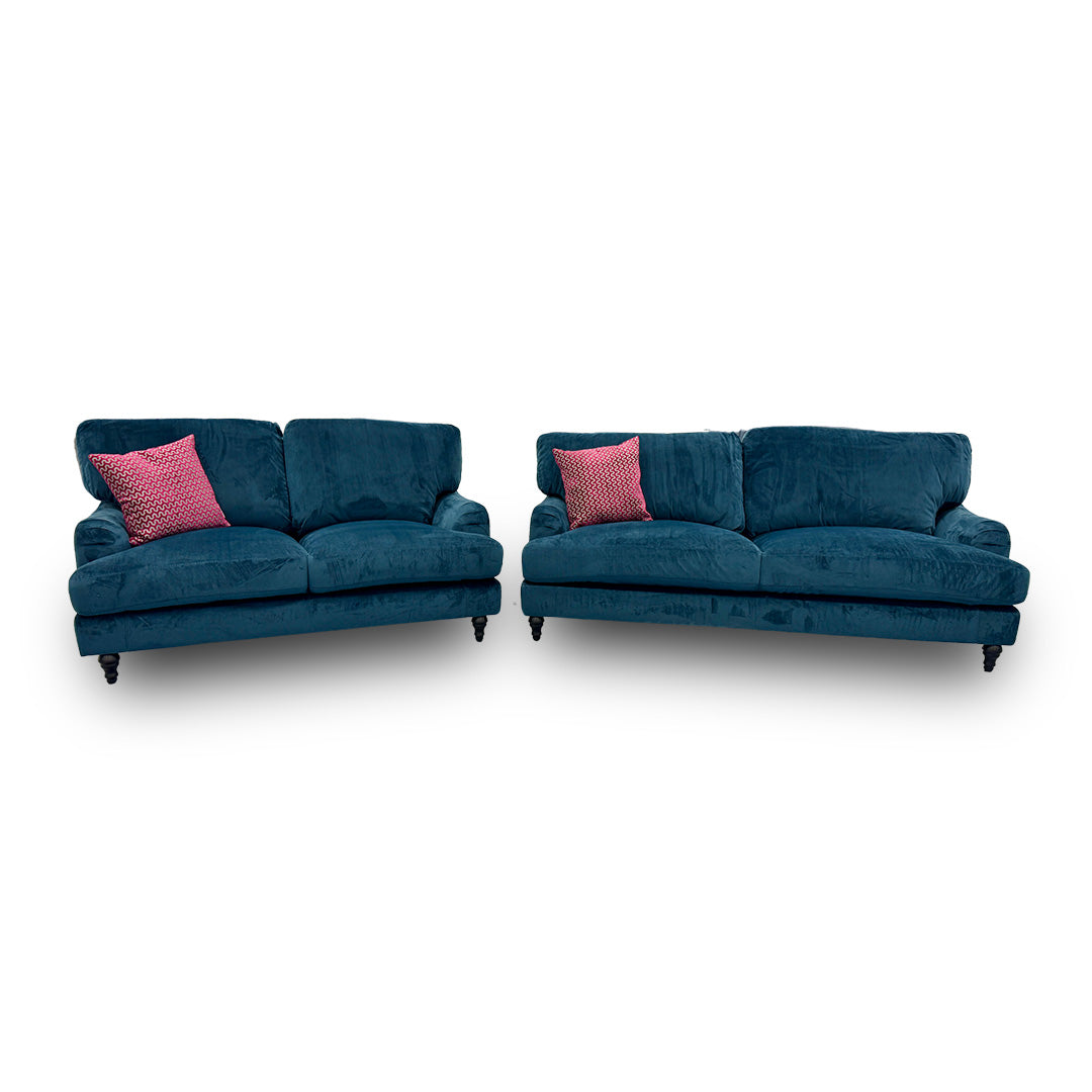 'Bella' Pacific Blue Velvet 3 + 2 Seater Sofa Set