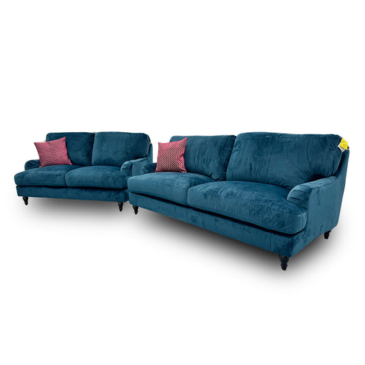 'Bella' Pacific Blue Velvet 3 + 2 Seater Sofa Set
