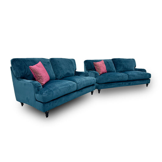 'Bella' Pacific Blue Velvet 3 + 2 Seater Sofa Set