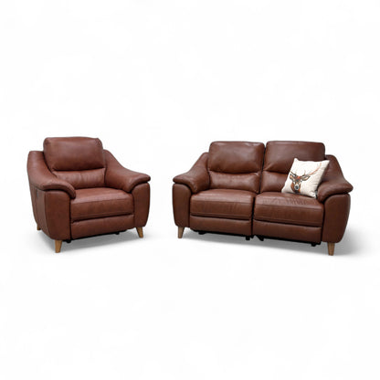 ‘Francis' Butterscotch Leather 2 Seater Power Recliner Sofa + Power Recliner Armchair