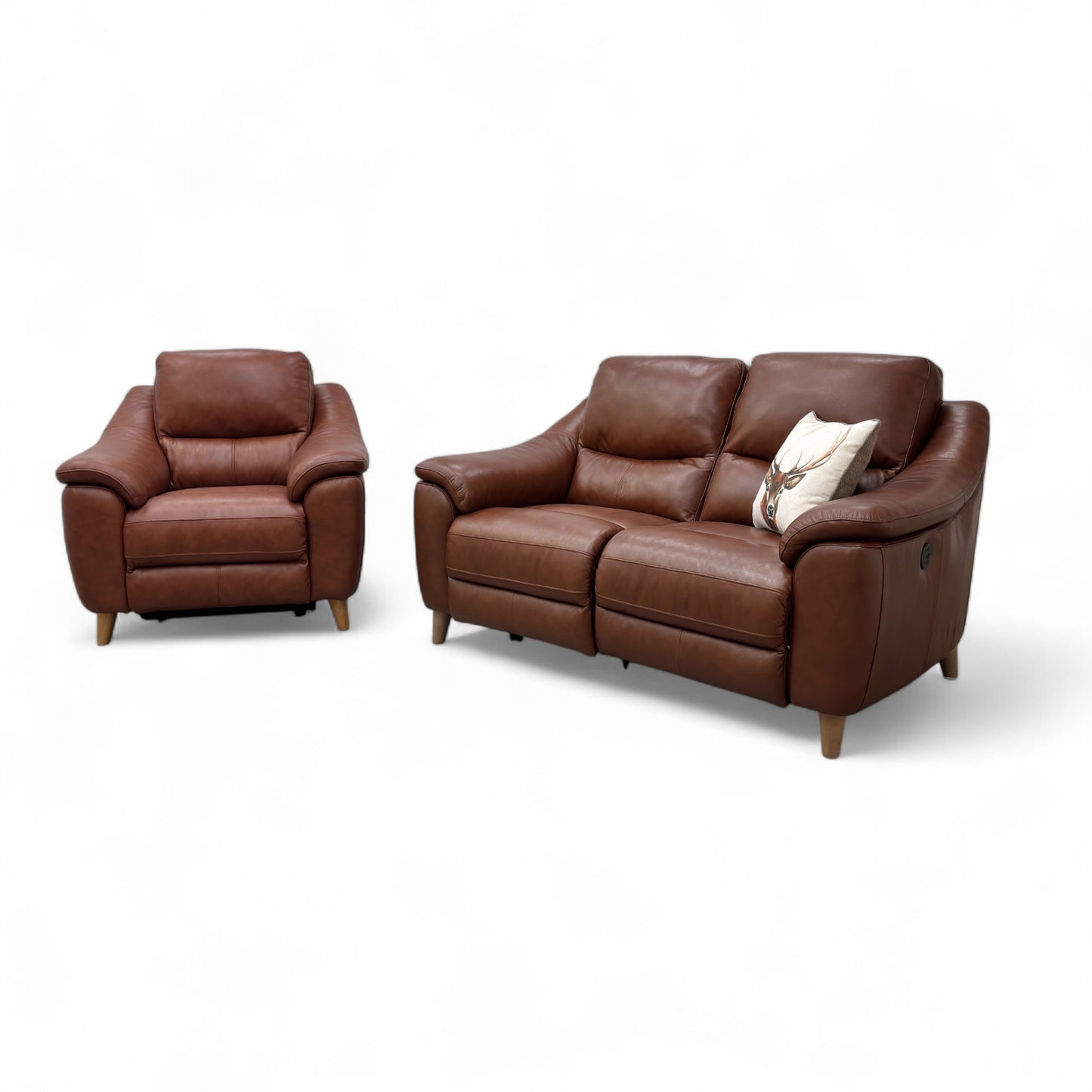 ‘Francis' Butterscotch Leather 2 Seater Power Recliner Sofa + Power Recliner Armchair