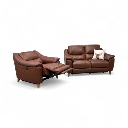 ‘Francis' Butterscotch Leather 2 Seater Power Recliner Sofa + Power Recliner Armchair