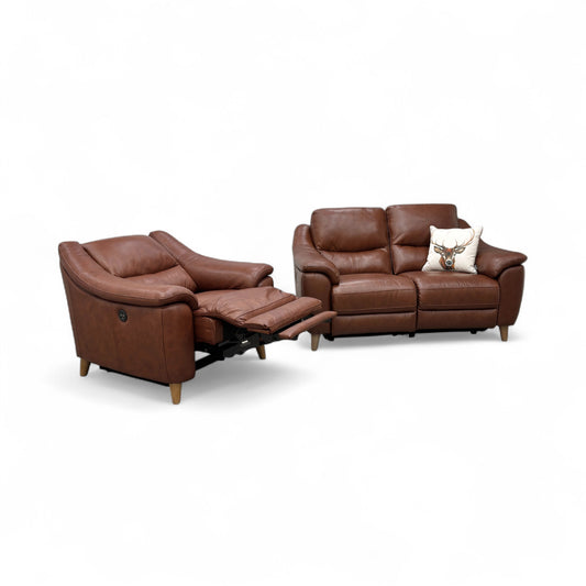 ‘Francis' Butterscotch Leather 2 Seater Power Recliner Sofa + Power Recliner Armchair