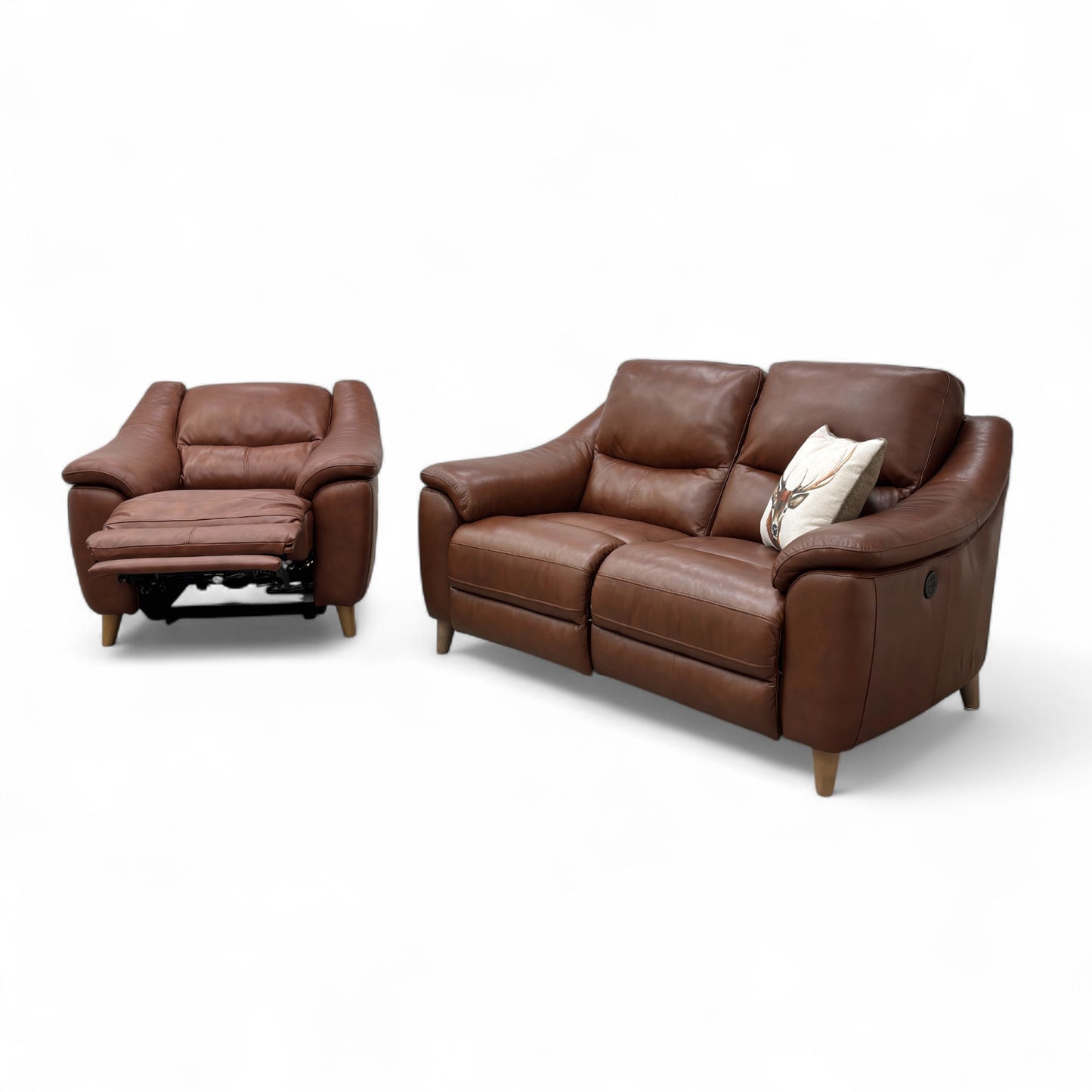 ‘Francis' Butterscotch Leather 2 Seater Power Recliner Sofa + Power Recliner Armchair