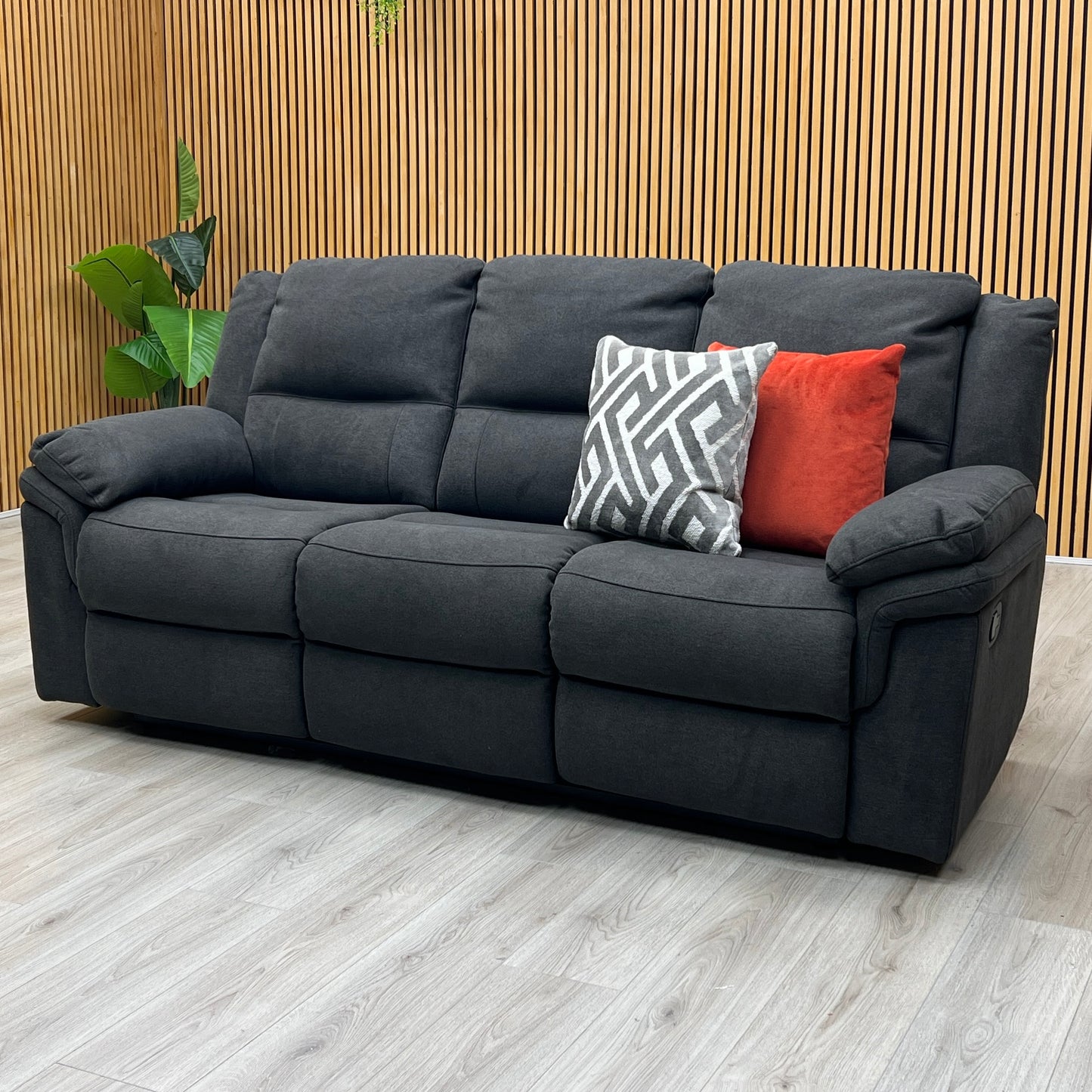 'Albion’ Grey Chenille 3 Seater High Back Manual Recliner Sofa