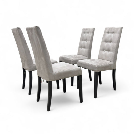 ‘Mia’ Silver Suede High Back Button Back Dining Chair - Set of 4