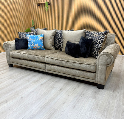 Duresta 'Ambassador' Monarch Gold-Fitz Eby Ft Velvet Fabric Grand 4 Seater Split Frame Scatter Back Sofa