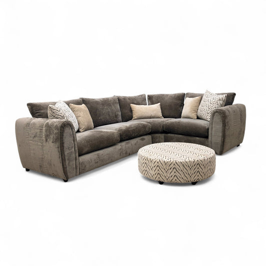 ‘Alana’ Chocolate Boucle Right Hand Facing Corner Sofa + Round Accent Footstool