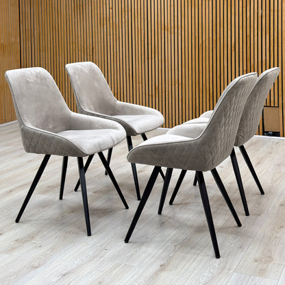 'Saigon' Granite Grey Velvet Fabric Set of 4 Dining Chairs