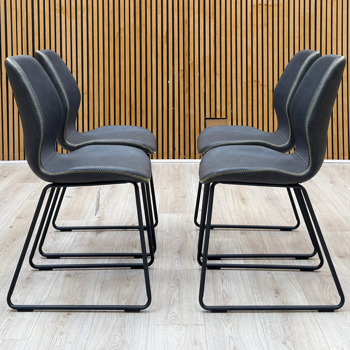 'Matteo' Dark Grey Faux Leather Set of 4 Ski Leg Dining Chairs