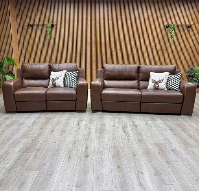 ‘Viali’ Cometa Brown 2874 Leather 3 + 2 Seater Power Recliner Sofa Set