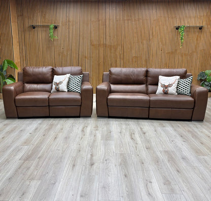 ‘Viali’ Cometa Brown 2874 Leather 3 + 2 Seater Power Recliner Sofa Set
