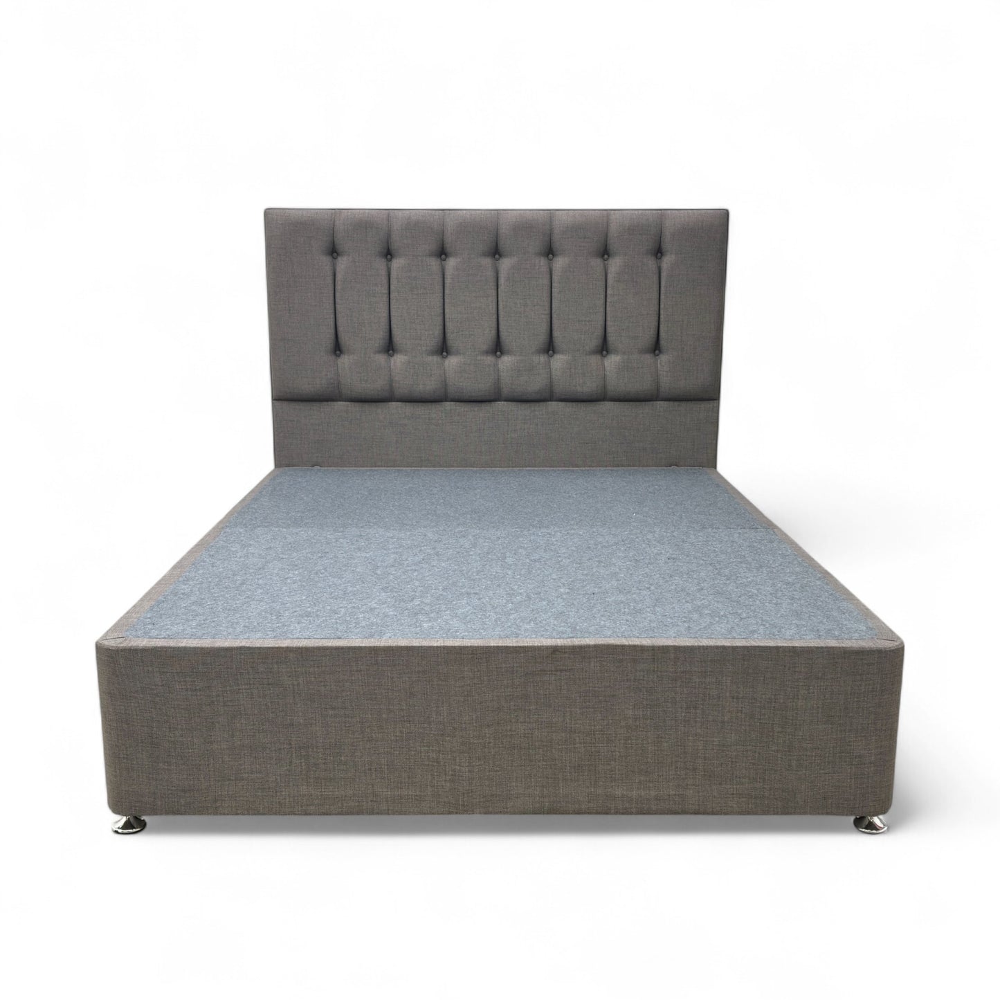 ‘Martin’ Mushroom Fabric 4 Draw Divan Base with Floor Standing Headboard - King
