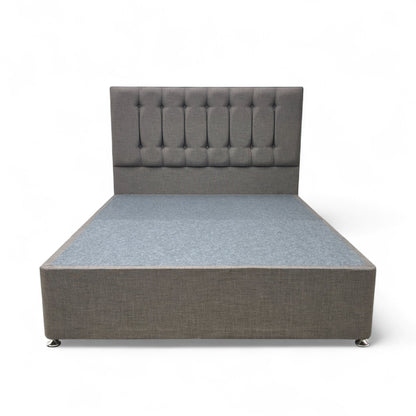 ‘Martin’ Mushroom Fabric 4 Draw Divan Base with Floor Standing Headboard - King