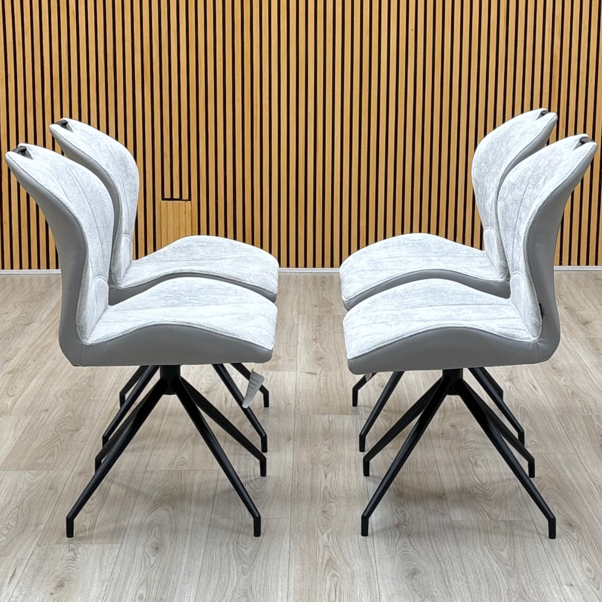 ‘Raul’ Stone Grey Fabric Set of 4 Swivel Dining Chairs
