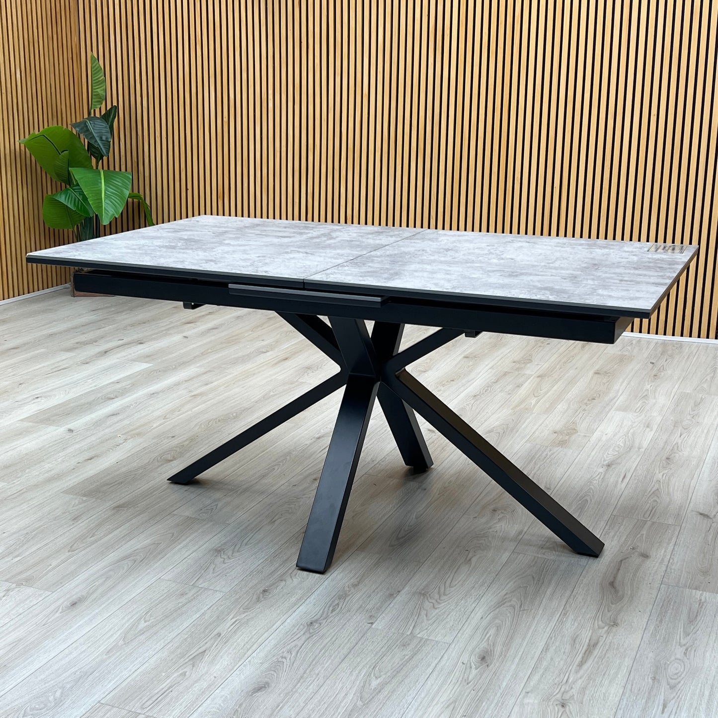 'Moon’ Grey Concrete Effect Pop-Up Extending Dining Table