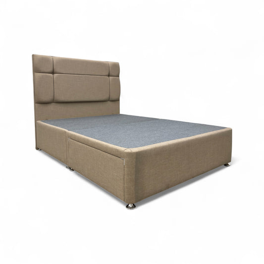‘Dalton’ Oatmeal Fabric 2 Draws Divan Base with Floor Standing Headboard - Double