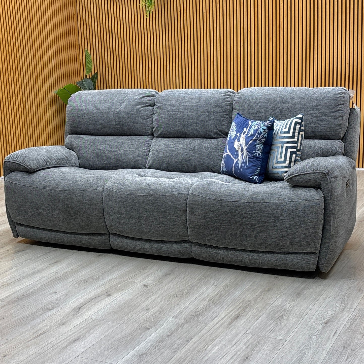 ‘Link’ Grey Fabric 3 Seater Power Recliner Sofa with Power Headrests