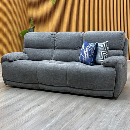 ‘Link’ Grey Fabric 3 Seater Power Recliner Sofa with Power Headrests