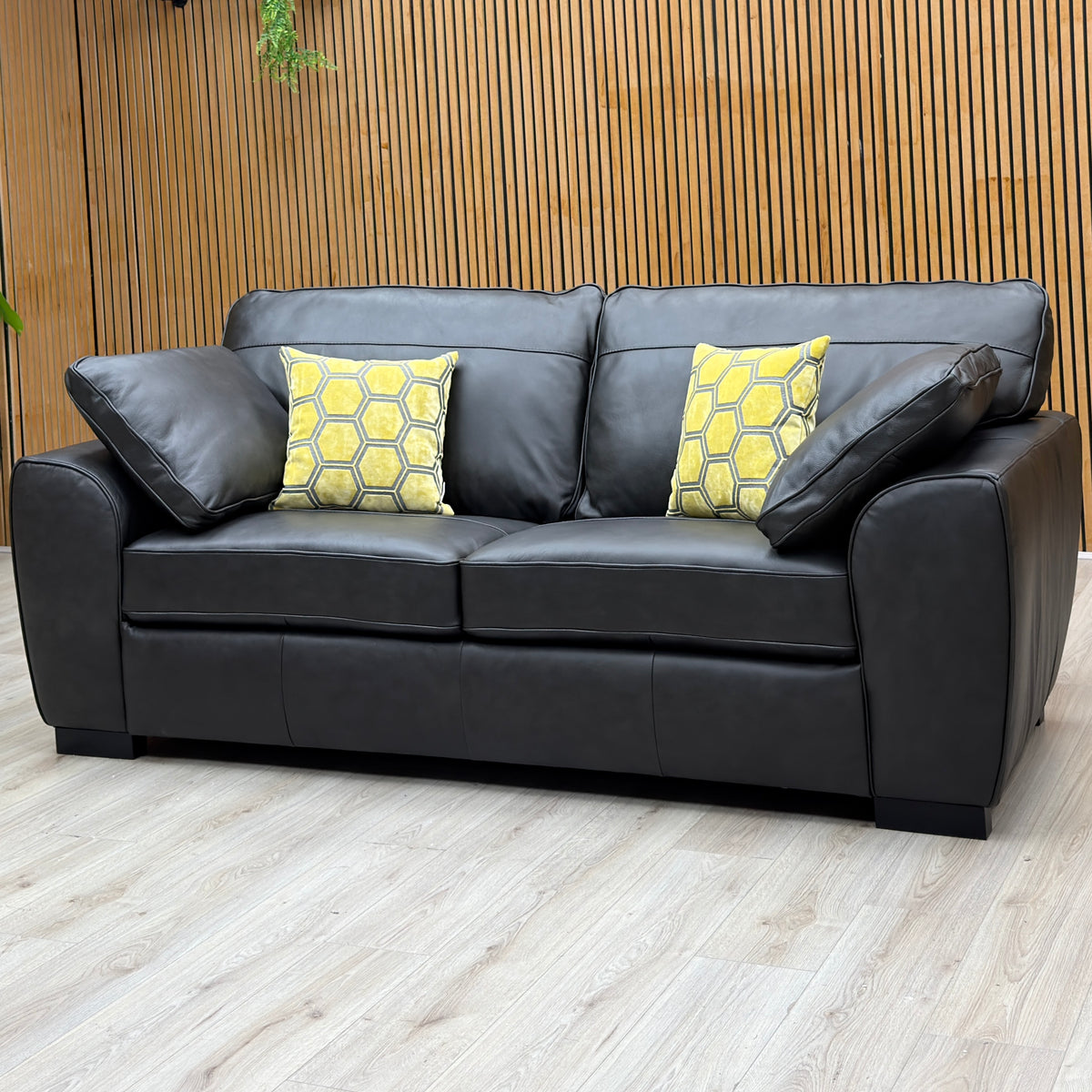 'Sona' Black Italian Leather 3 Seater Sofa