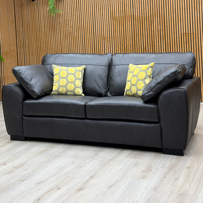 'Sona' Black Italian Leather 3 Seater Sofa