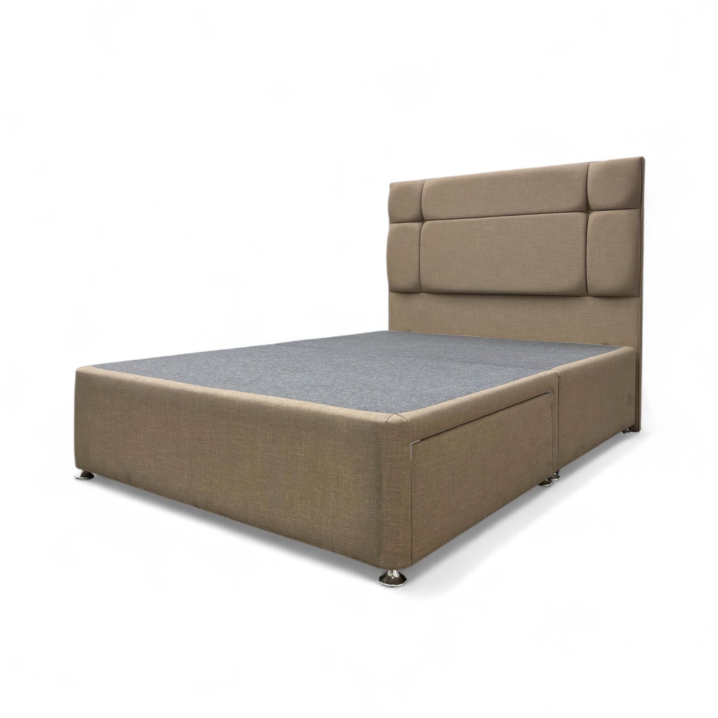 ‘Dalton’ Oatmeal Fabric 2 Draws Divan Base with Floor Standing Headboard - Double