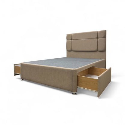 ‘Dalton’ Oatmeal Fabric 2 Draws Divan Base with Floor Standing Headboard - Double