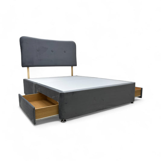 ‘Grace’ Grey Velvet 2 Draw Divan Base with Headboard