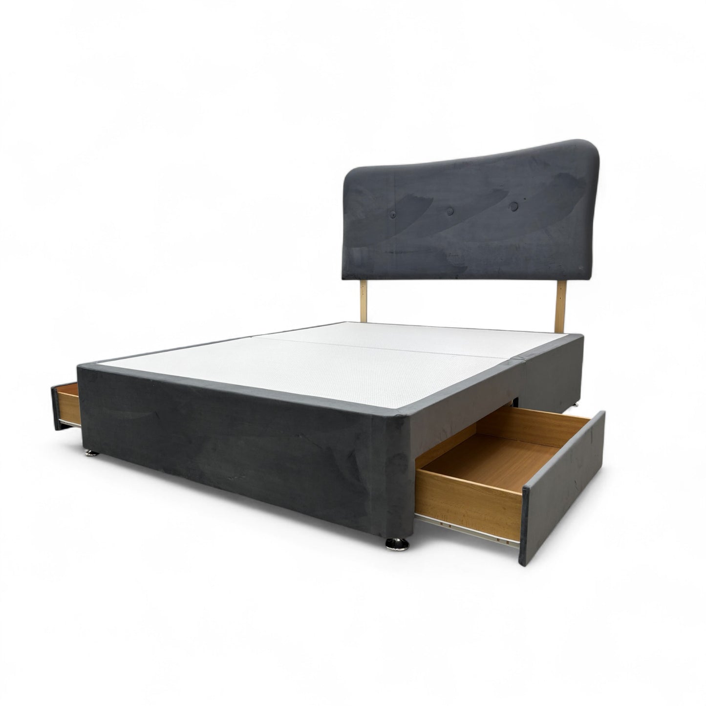 ‘Grace’ Grey Velvet 2 Draw Divan Base with Headboard