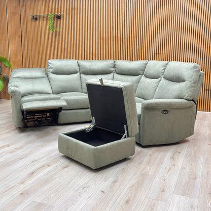 Lifestyle shot of the Olive fabric corner sofa set in a bright living room environment.