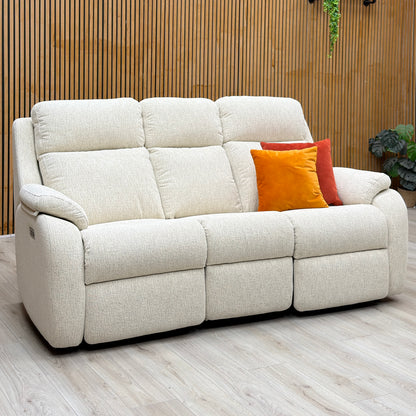 G Plan ‘Kingsbury’ C931 Rush Cream Woven Fabric 3 Seater Power Recliner Sofa with Power Headrests and Power Lumbar