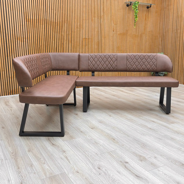 ‘Venus’ Tan Brown Faux Leather Left Hand Facing Corner Bench