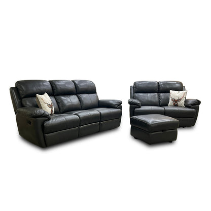 'Blair' Charcoal Grey Florida Leather Manual Recliner 3 Seater Sofa + Power Recliner 2 Seater Sofa + Storage Footstool